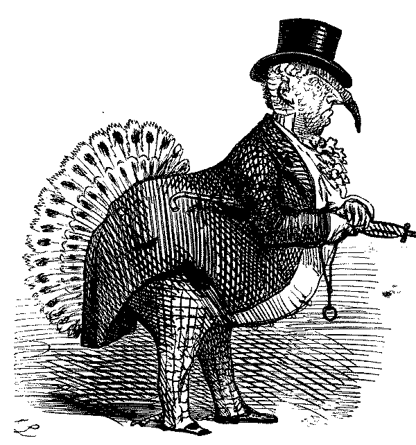 Caracature, man as a turkey.