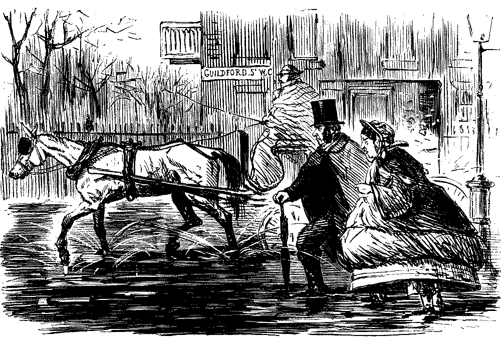 Couple splashed by traffic.