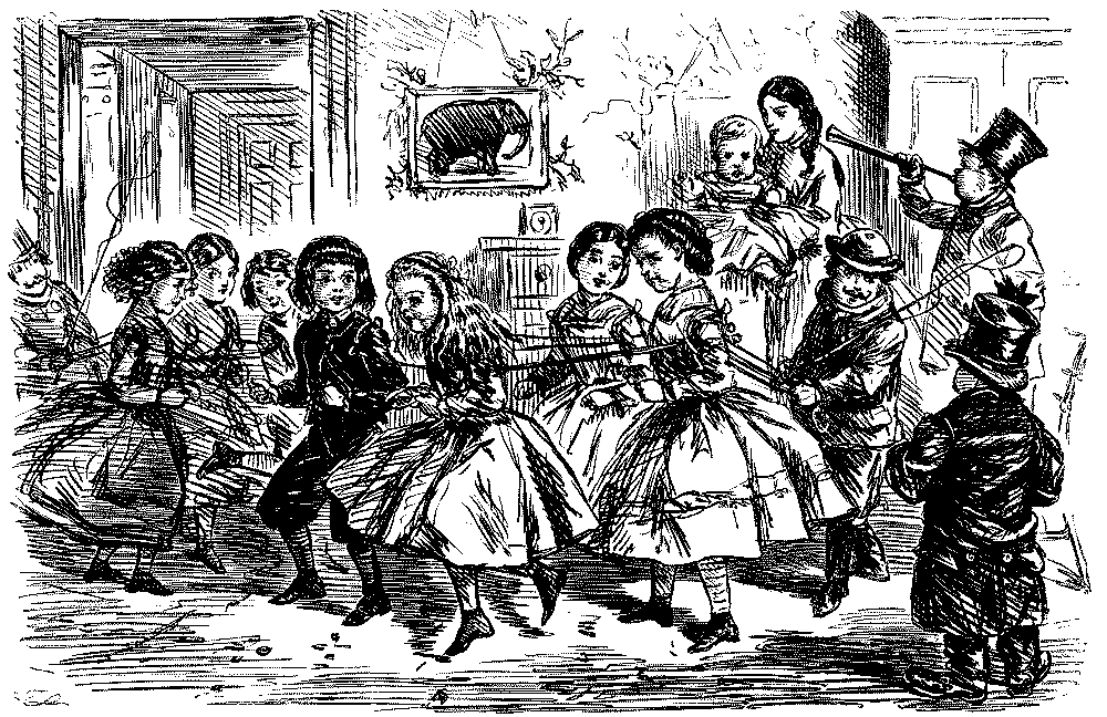 Children's party game, girls in reins.