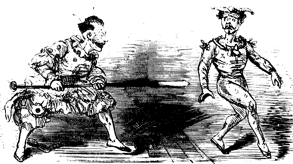 Actor attacking another with a spear.