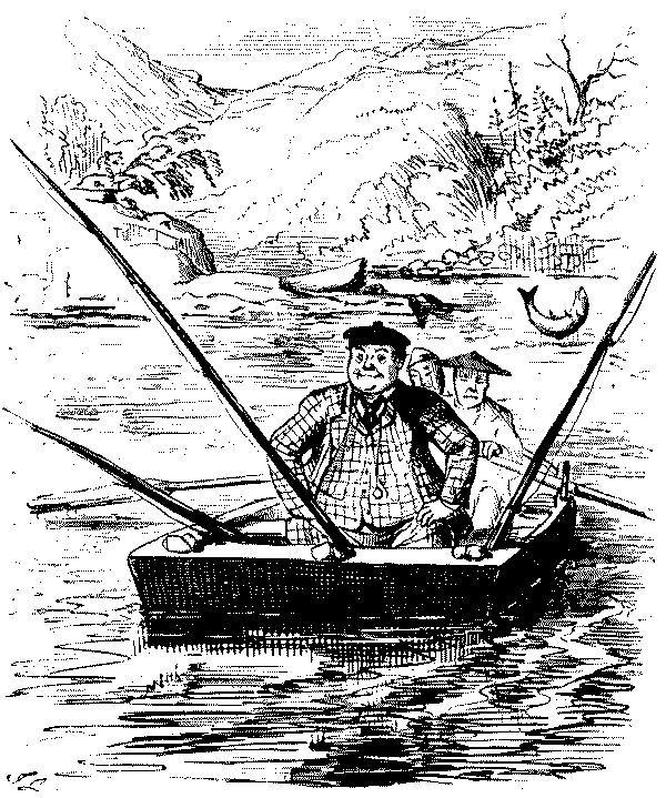 Mr. B. fishing in a boat.