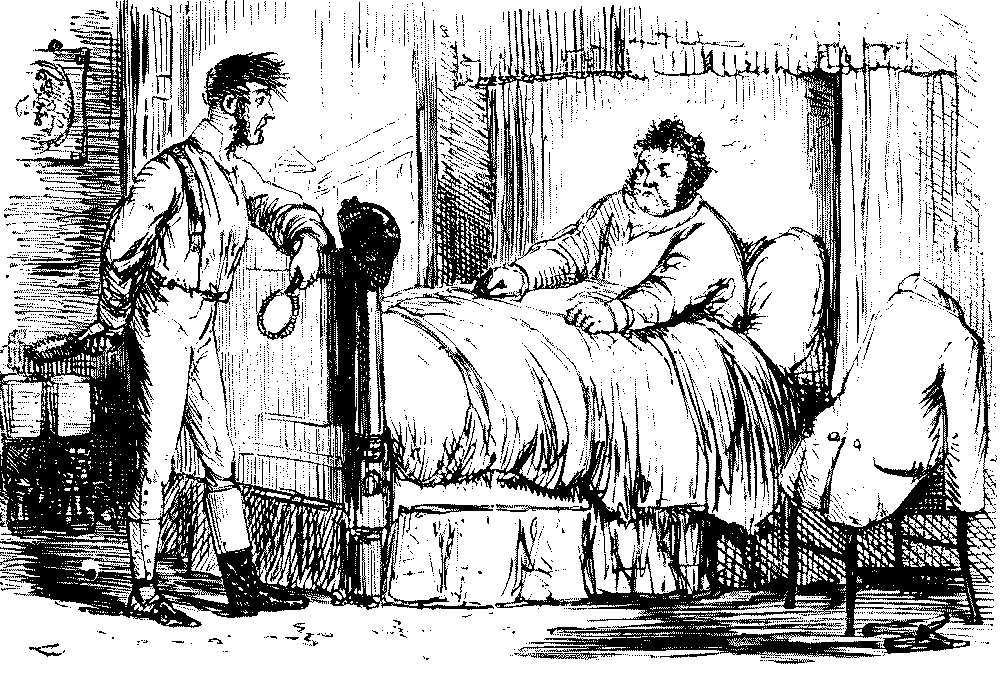 Man addressing another, who is in bed.
