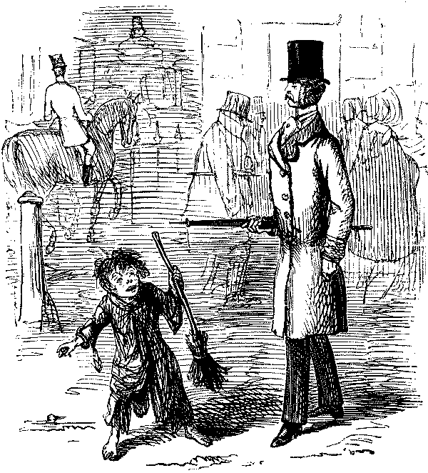 Urchin accosting gentleman.