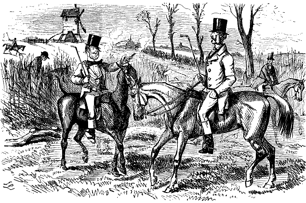Two horsemen talking.