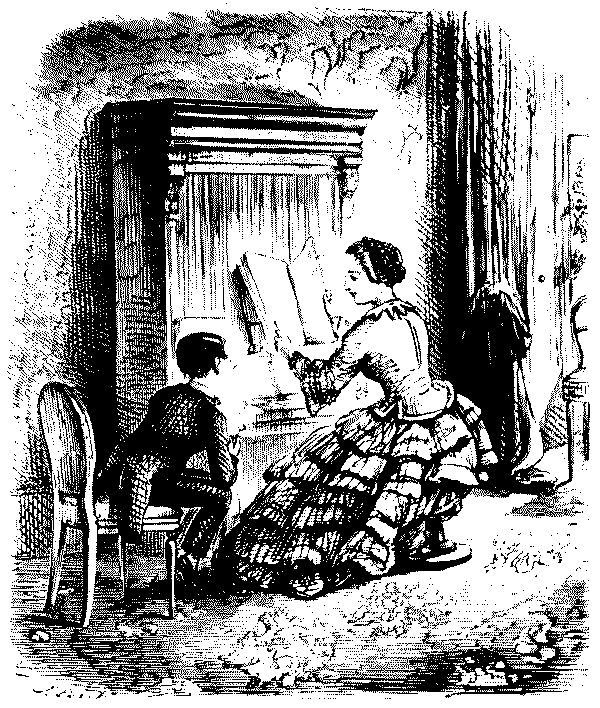Youth talking to lady.