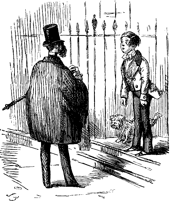 Servant speaking to visitor.