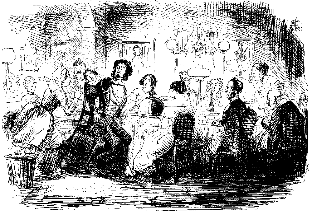 Servant at a crowded dinner party.