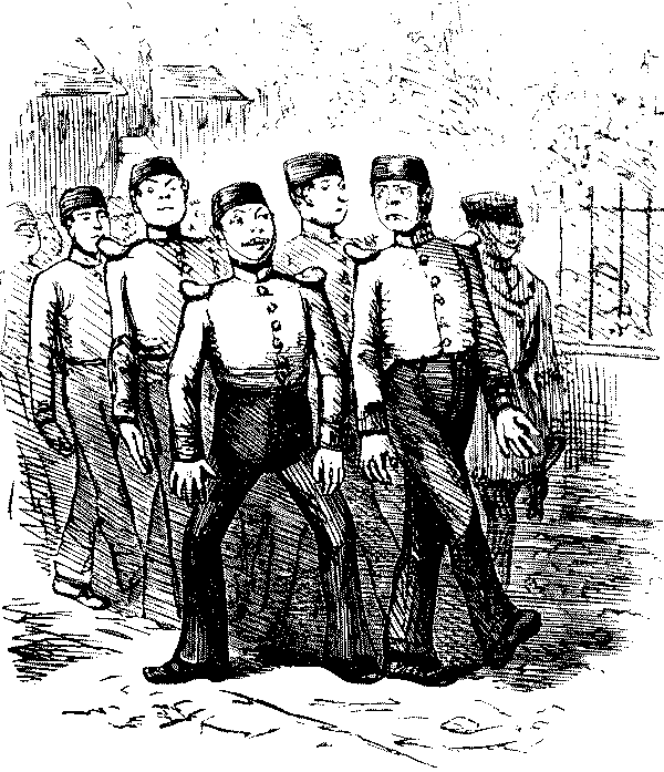 Soldiers marching in ranks.