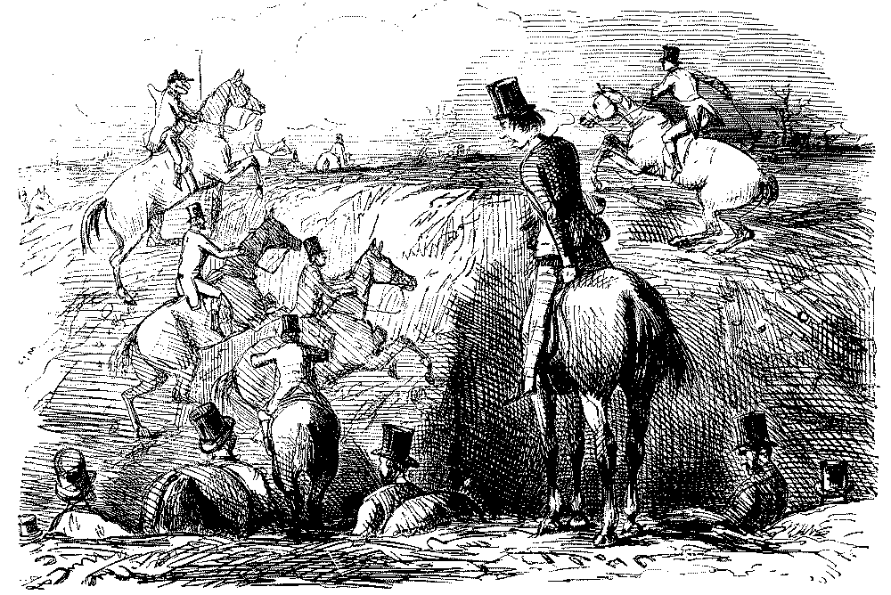 Horsemen at hazardous obstacle.
