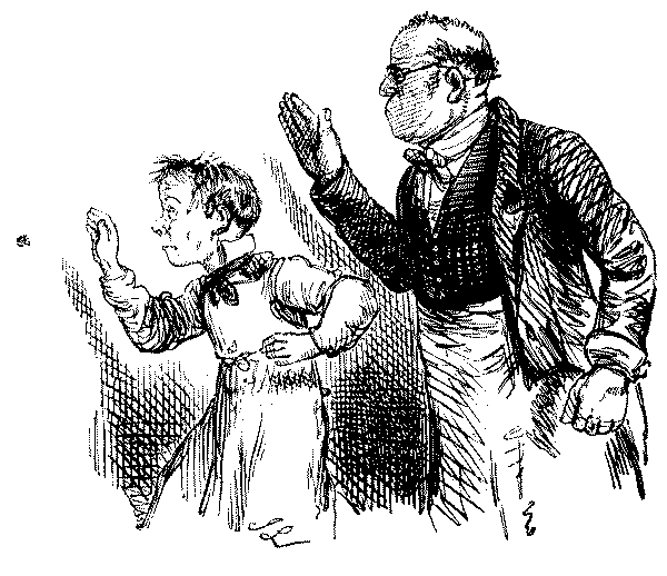 Man and boy attempting to swat a fly.