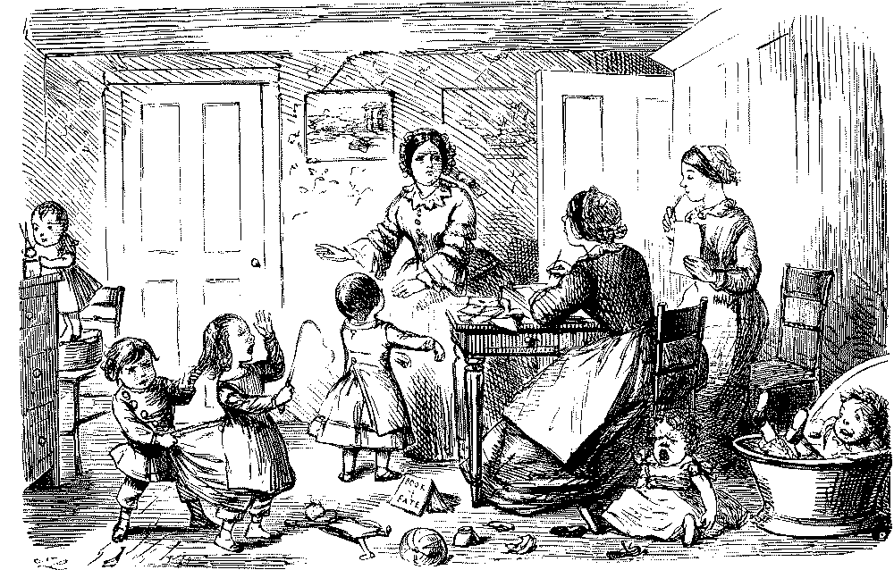 Nurse neglecting children whilst writing letter.