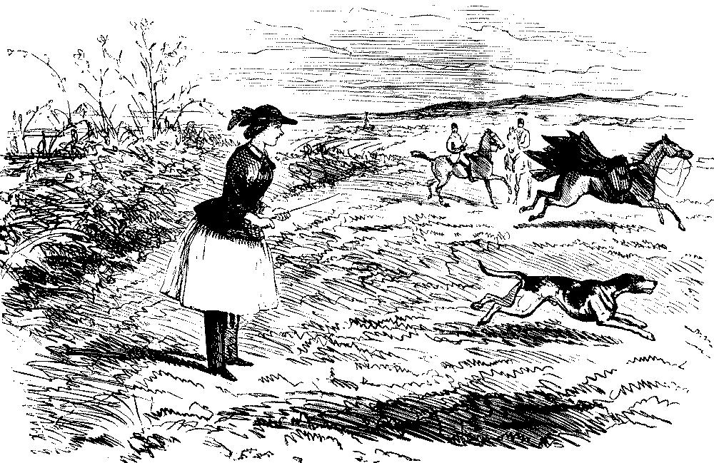 Lady losing her skirt after falling from her horse.