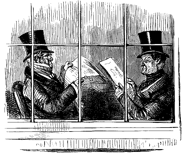 Men sitting in window reading.