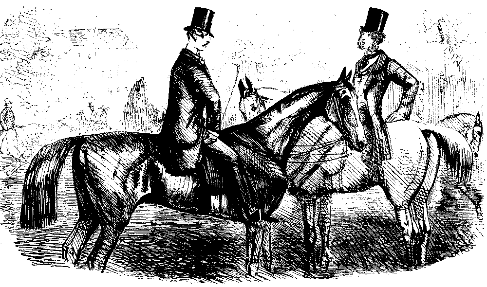 Two horsemen talking.