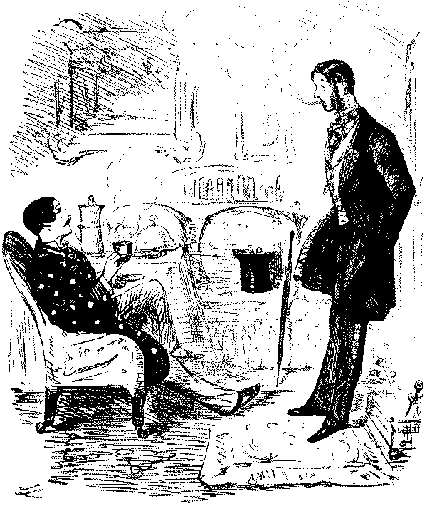 Two men talking.