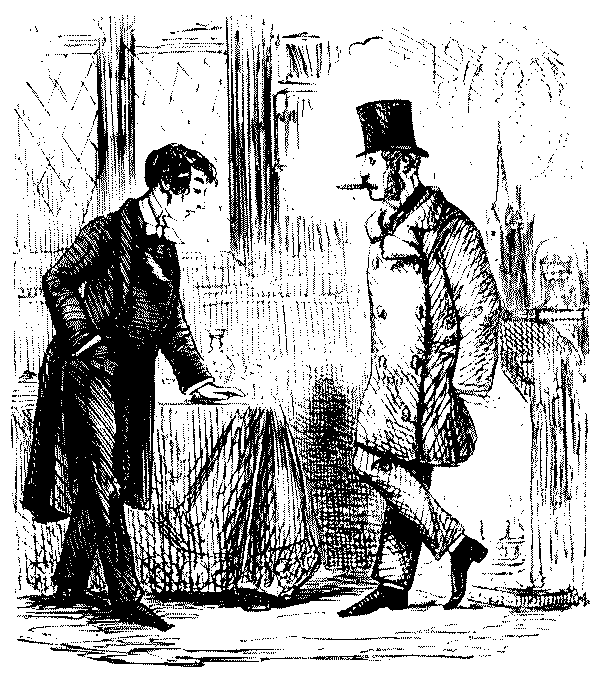 Two men talking.