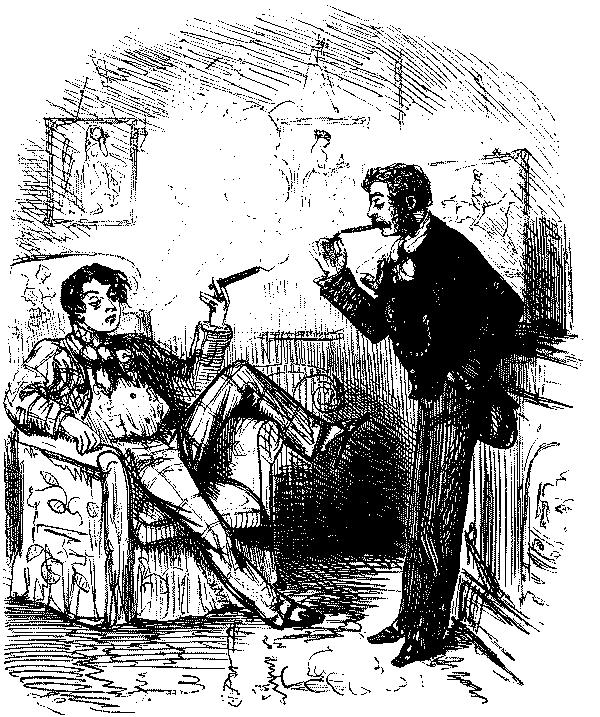 Two men talking.