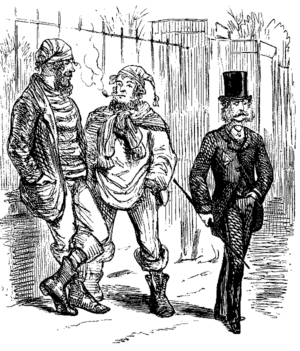 Two men discussing a well dressed gentleman.