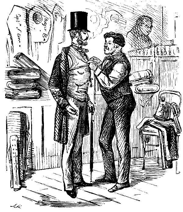 Tailor talking to customer.