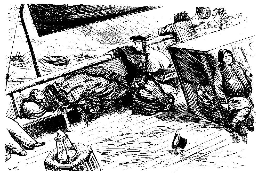 Lady tlking to man in rocking boat.