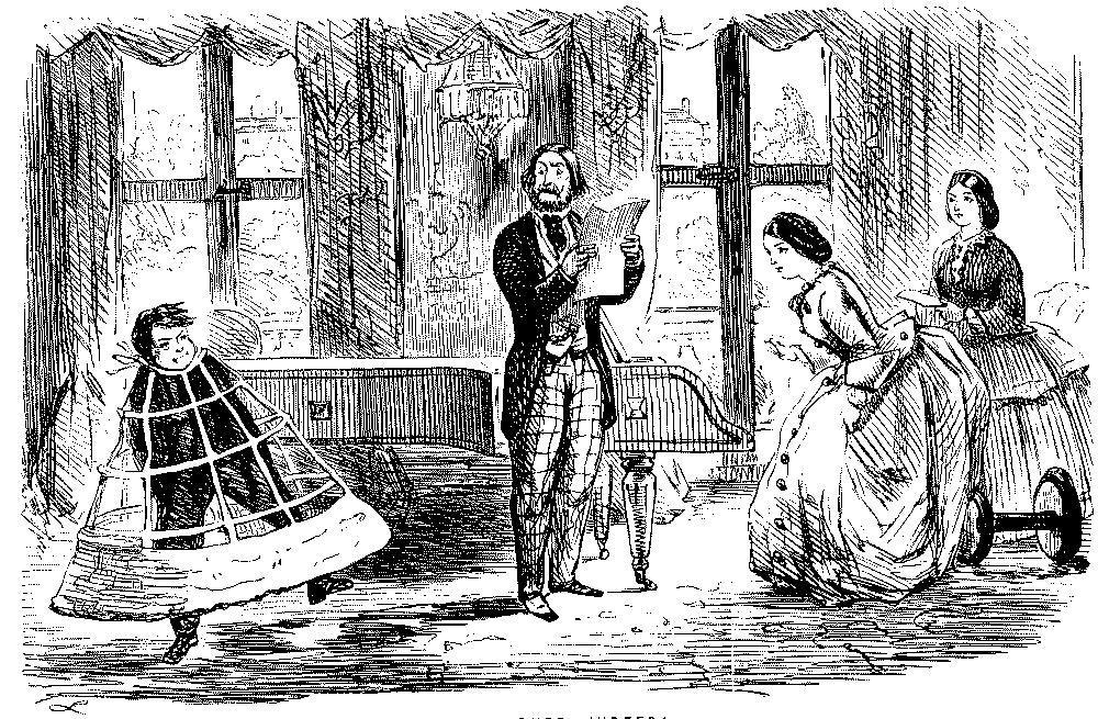 Boy wearing a crinoline frame.