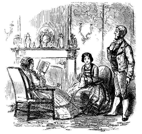 Servant talking to lady of the house.