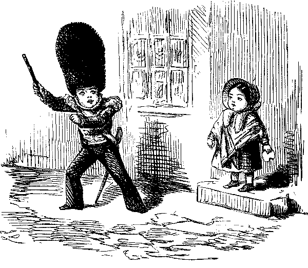 Boy  in soldiers uniform and small girl.