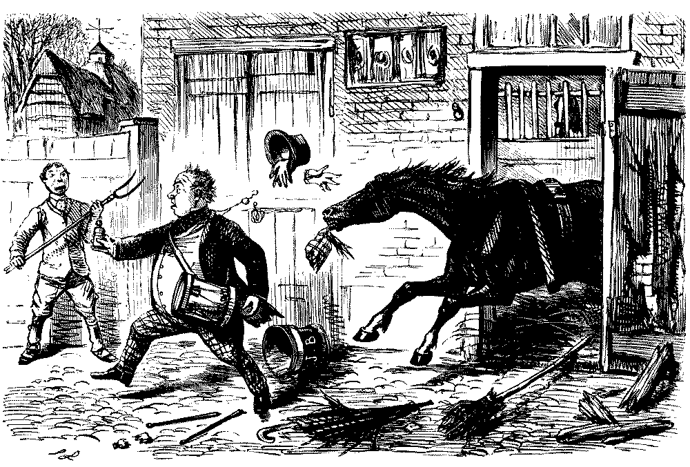 Running from an angry horse.