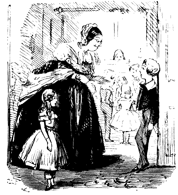 Lady speaking to boy.