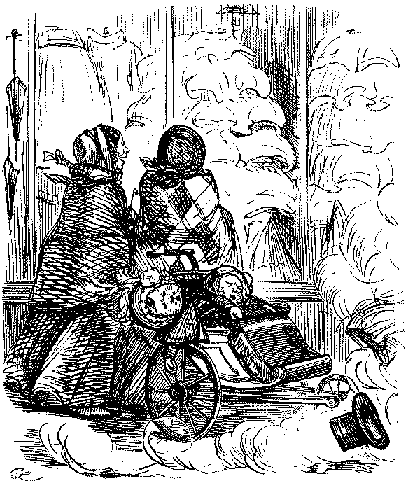 Two nursemaids window gazing ignoring children