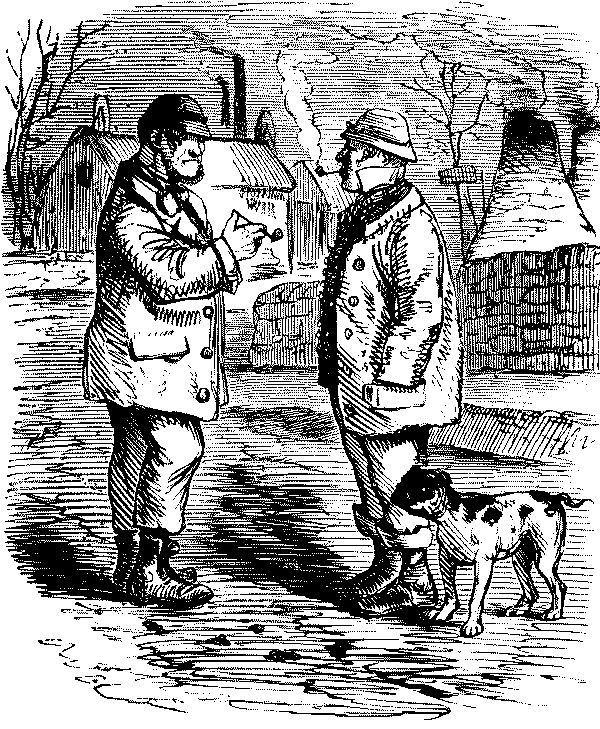 Two mine workers talking.