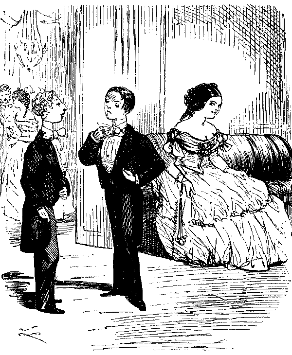 Two youths talking at a dance.
