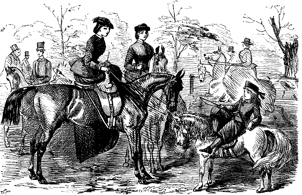 Adults talking to boy on a pony.