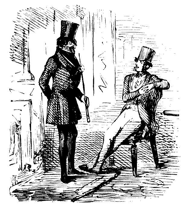 Two men talking.