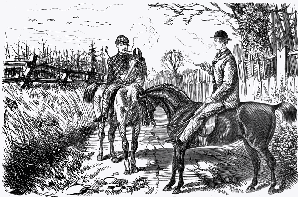 Men on horses ,in conversation.