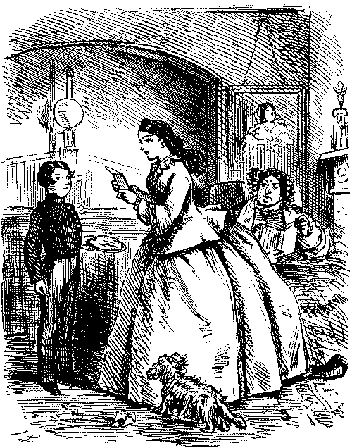 Lady reading a note to her mother.