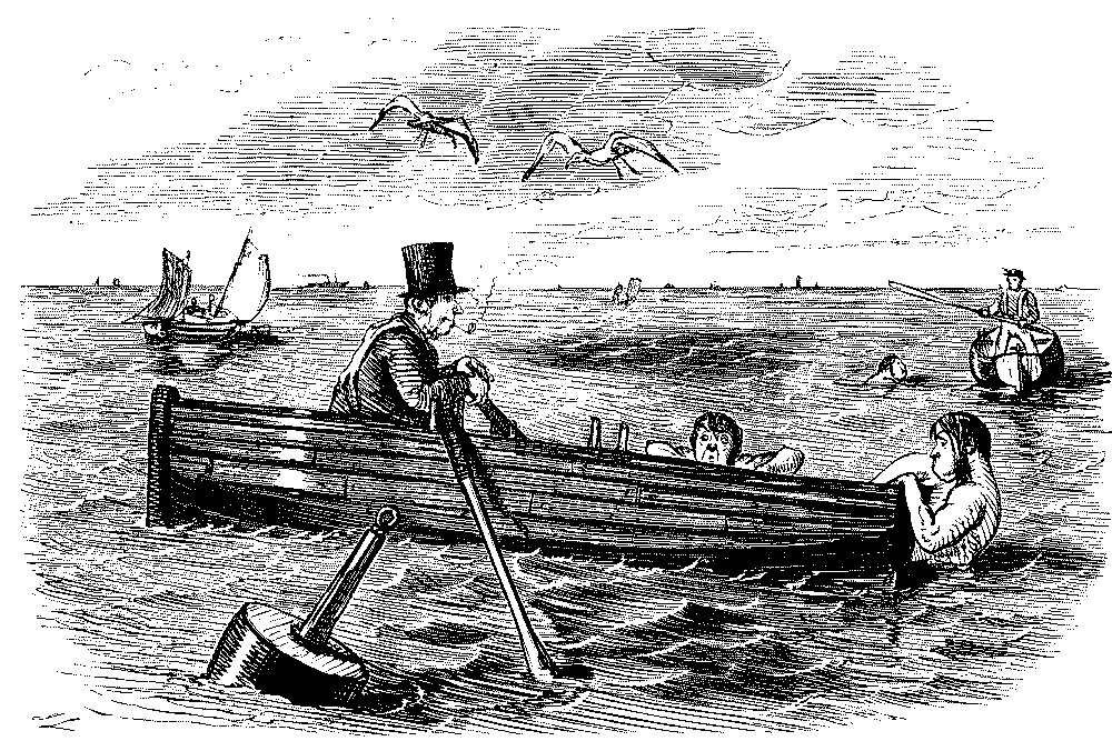 Swimmers in a choppy sea.