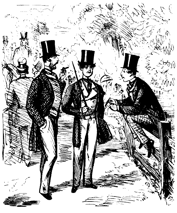 Three men talking.
