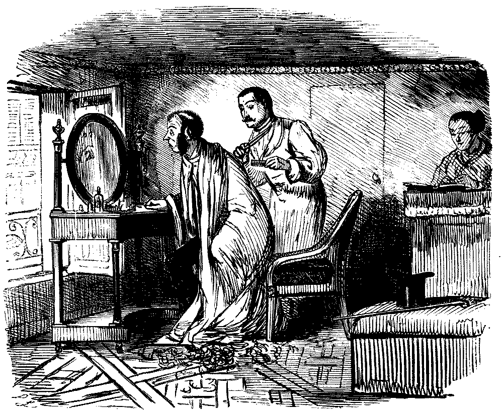 Man viewing his hair after falling asleep at the barber shop.