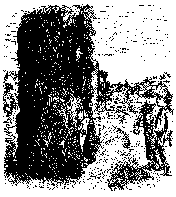 Soldier in sentry box macked by a boy.