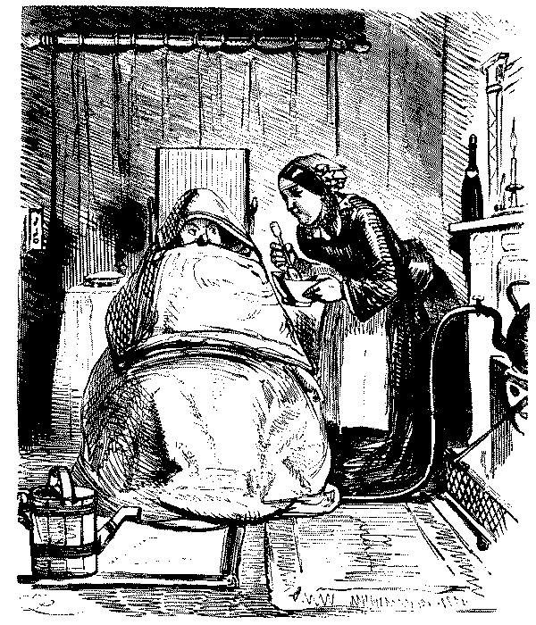 Shrouded man taking steam from a kettle.