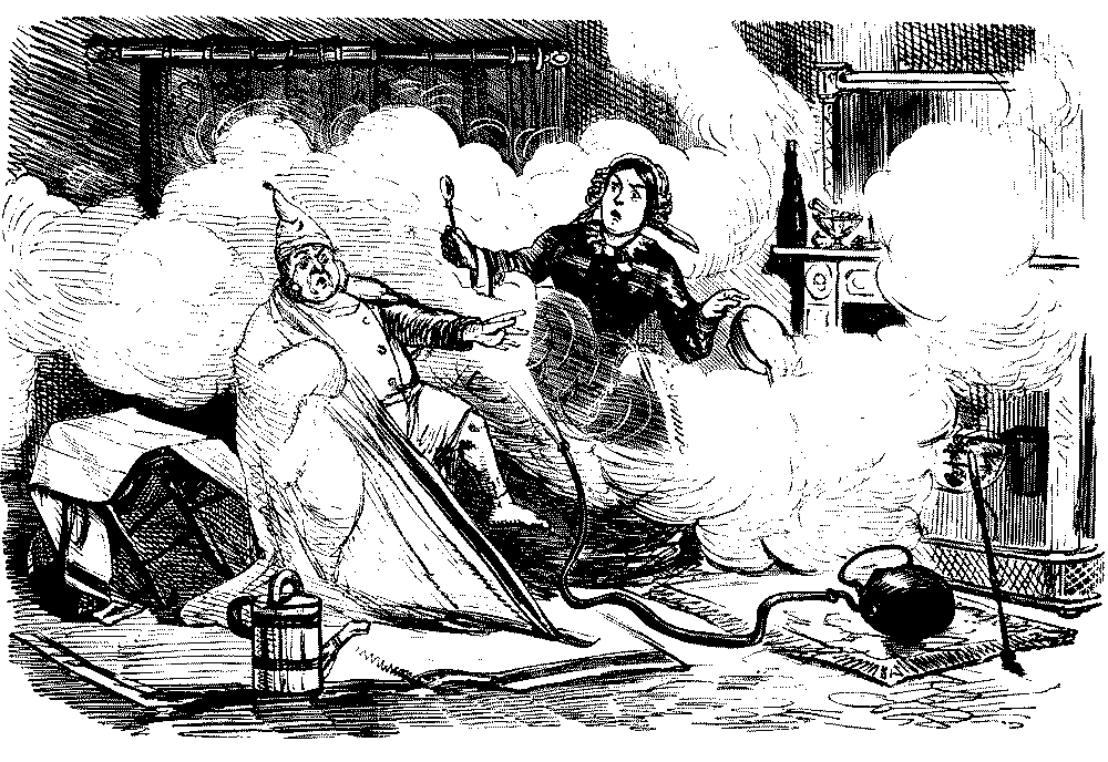 Kettle spilt, steam everywhere.