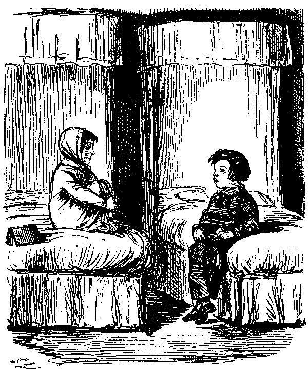 Two small boys talking.
