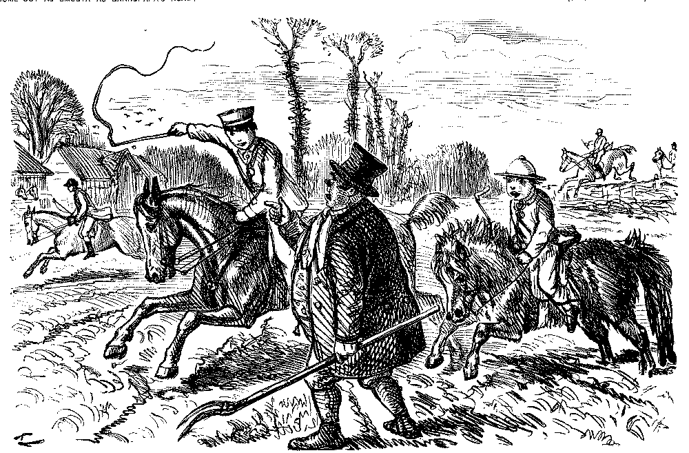 Boy hunter talking to farmer.