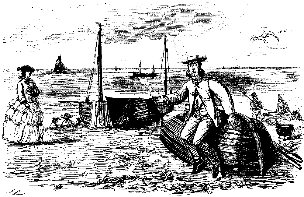 Man sitting upon a newly painted boat.