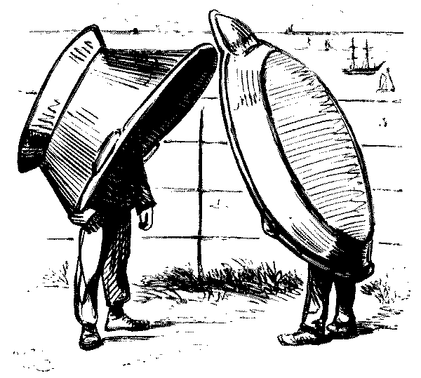 Two lads carrying tin baths.