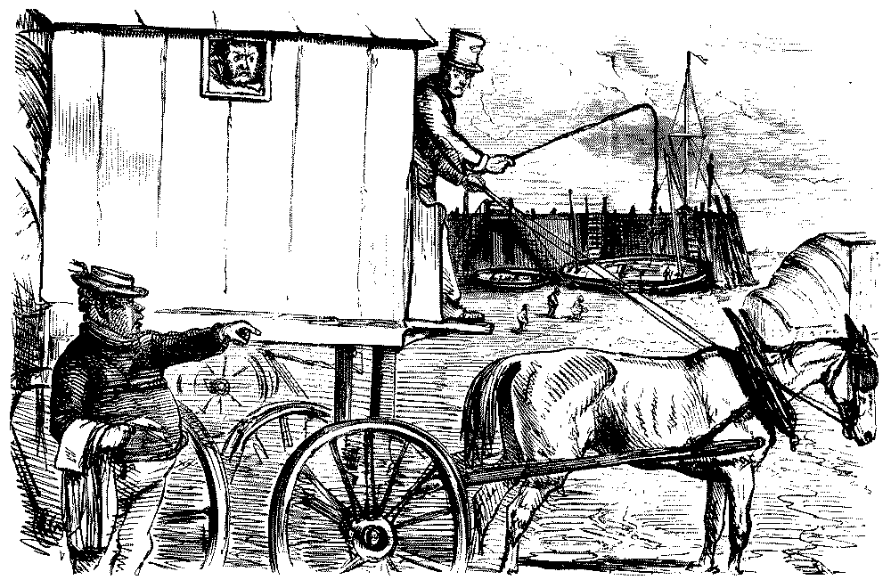 Attendant speaking to driver of bathing machine