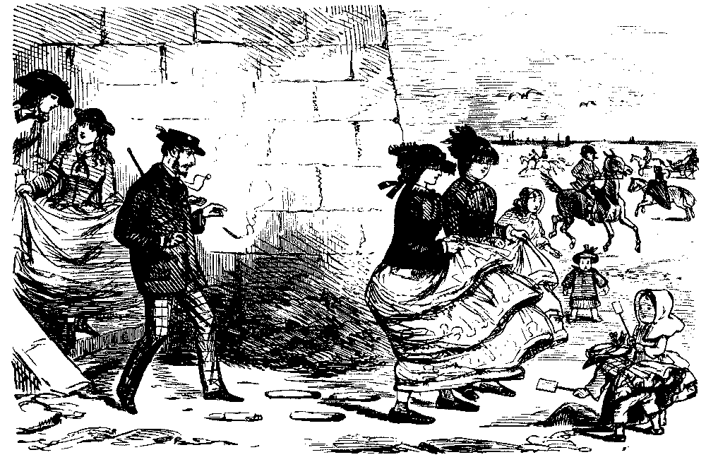 Man viewing imprint of ladies shoe in the sand.