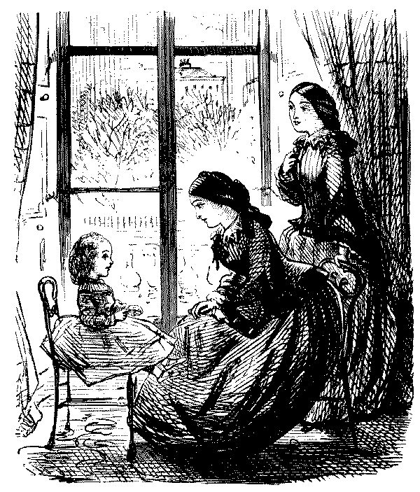 Lady and child talking.