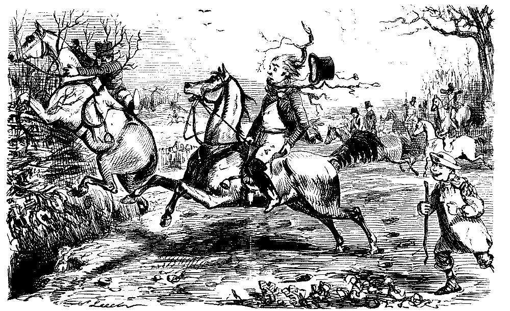Riders clinging on to out of control horses.